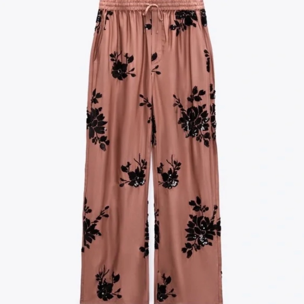 Zara satin effect floral sequin pants